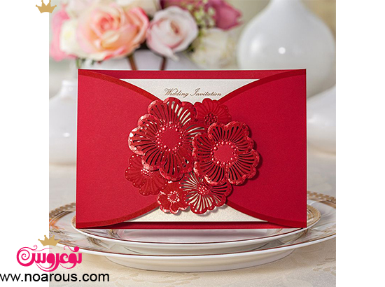 کارت عروسی دست ساز با تم گل گیپوری قرمز