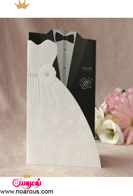 کارت عروسی با تم لباس عروس و داماد سفید و مشکی