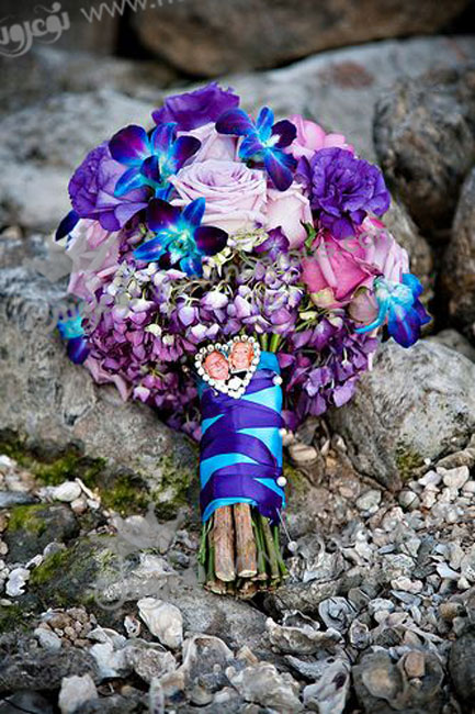 آلبوم دسته گل عروس  تابستانی به رنگ بنفش