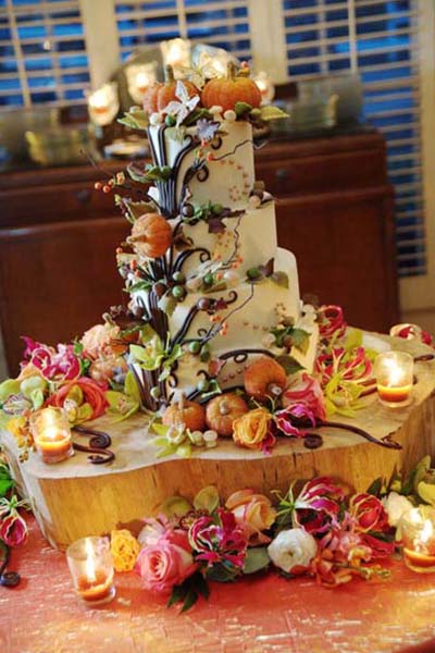 کیک عروسی به سبک پاییز