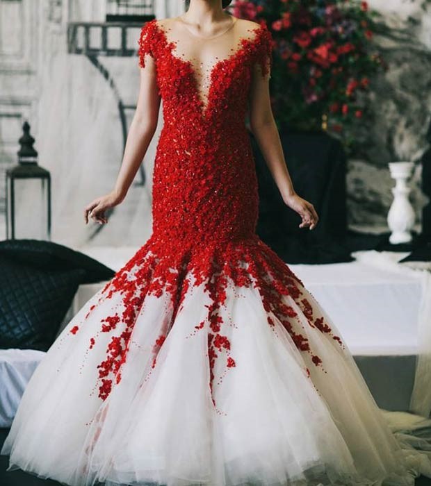 لباس عروس قرمز مدل پری دریایی