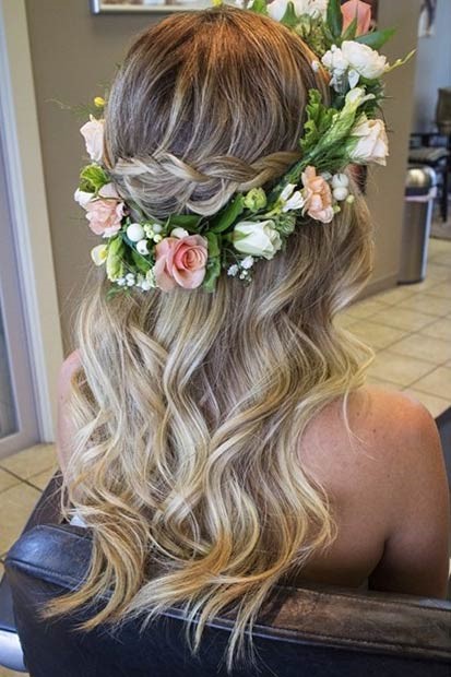 مدل موی عروس، موهای موج دار + تاج گل
