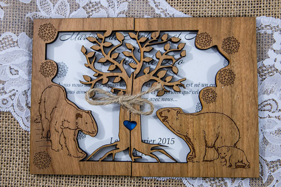 کارت عروسی چوبی طرح خرس قطبی